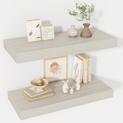 Acovy 24 Inch Floating Shelves, 12" Deep Floating Shelf Wall Mounted, 24" Wall Shelves, Rustic Deep Bookshelf, Extra Deeper & Thicker Display Shelves for Bedroom, Living Room, Gray, Set of 2 - color: Grey, size: 12"Wx24"L-2pcs