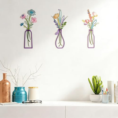 Embewhis Wall Decor Metal Flowers 3pcs, Rustic Farmhouse Flower Sculptures, 13.7" Wall Art Decor, Drill-Free Install Option for Living Room, Kitchen, Bedroom & Bathroom - size: N