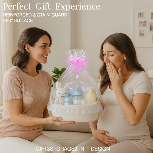 White Cotton Rope Gift Basket with Handle and Lace, 12 x 8 in - color: white with handle & lace, size: Oval - 12"x8"x5"
