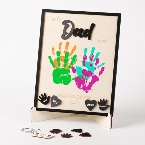 10" Best Dad Ever Hands Down DIY Frame Hand Print Kits, Personalized Father Day Craft for Dad from Kids, Family Handprint Keepsake for Daddy, Papa from Son Daughter - color: Black