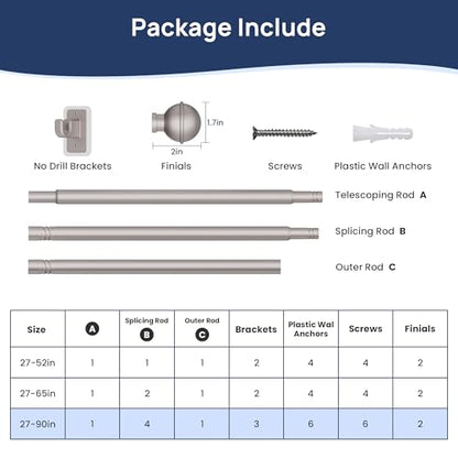 ENJOYBASICS Curtain Rods No Drilling for Renter, 28-84" Adjustable, Nickel - color: Nickel, size: 27-90"