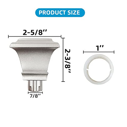 Finials for Curtain Rods, 2 Pcs Plastic Curtain Rod Finials for 1 and 7/8 Inch Diameter Rod,Drapery Rod Finials of Square Design (Silver)