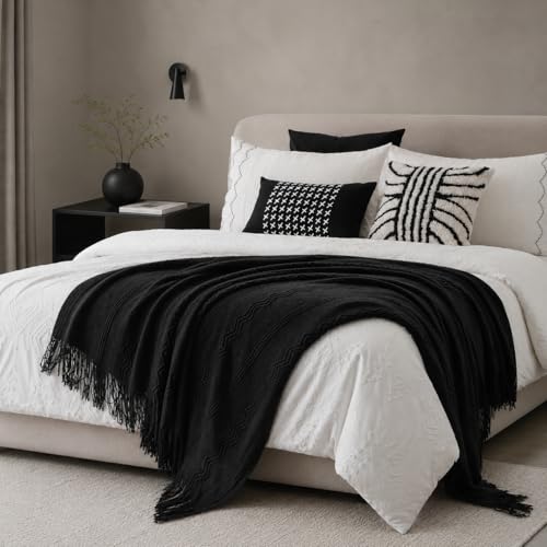 BATTILO HOME Black Throw Blanket for Couch, 50"x60" - color: Black, size: 50 x 60 in.