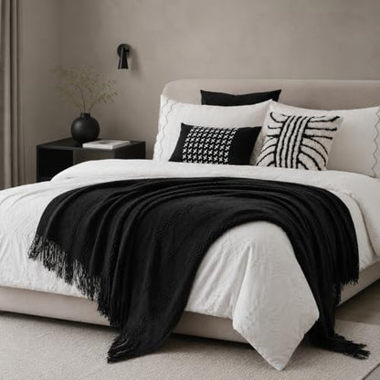 BATTILO HOME Black Throw Blanket for Couch, 50"x60" - color: Black, size: 50 x 60 in.