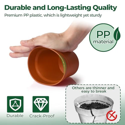 T4U Small Plant Pots 4 Inch 8 Pack, Plastic Indoor Flower Pots Saucer - color: Terracotta, size: 4 inch