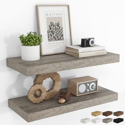 RICHFOCUS 24Inch Floating Shelves for Wall 2Pack, Grey, 8" Deep - color: Grey, size: 23.6"L x 8"D, Set of 2