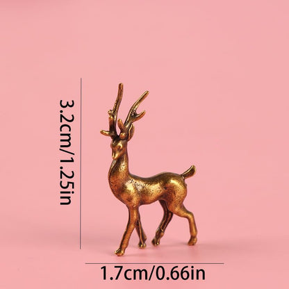 2PC Handcrafted Brass Deer Statues, Small Collectible Decorative Animal Sculptures for Miniature Indoor Decor