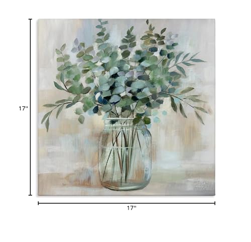 Soothing Eucalyptus Herb, 17 x 17 Inch Canvas Wall Art - color: Eucalyptus Mason Jar, size: 17"L x 17"W