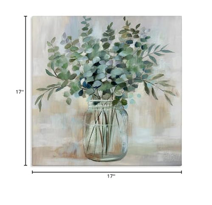Soothing Eucalyptus Herb, 17 x 17 Inch Canvas Wall Art - color: Eucalyptus Mason Jar, size: 17"L x 17"W