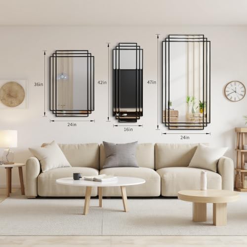 47"x24" Large Rectangle Beveled Mirror with Black Geometric Frame - color: Black, size: 47"L x 24"W