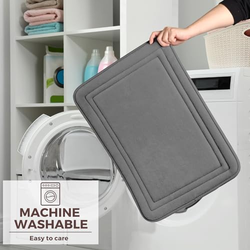 Grey Bathroom Rugs Memory Foam Small Thin Bath Mat Non Slip Washable - color: Grey, size: 17" x 24"