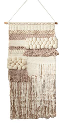 Fennco Styles Luxe Handmade Textured Woven Wall Hanging Wool Blend Tassels Wall Art Shag Rug-style for Dining Rooms Living Rooms Display Rooms Office Decorations, 47" H