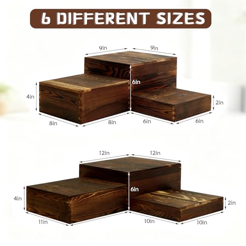 6 Pack Buffet Risers and Stands, Dessert Table Display Set with Mini Signs - color: Brown, size: 6 Pcs