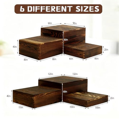 6 Pack Buffet Risers and Stands, Dessert Table Display Set with Mini Signs - color: Brown, size: 6 Pcs