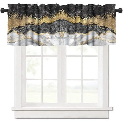 Black Gold Marble Valance Curtain, Abstract Luxury Black Grey White Crack Ink Marble Texture Print Blackout Short Window Treatment for Home Kitchen Bedroom Cafe, 54x18inch - color: Marble-2