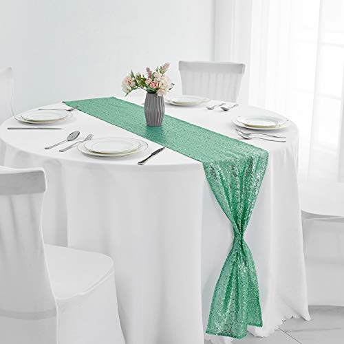 Pufogu 12 x 72 inches Mint Green Sequin Table Runner, 2 Packs - color: Mint Green