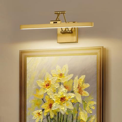 Hard-Wired Picture Light Dimmable LED Picture Lights for Paintings 15.7" Inch Brass Metal Body Wall Pictures with Adjustable Gold Swing Arm Art Display Lamps 7W 3000K Warm White Book Light - color: Hard-Wired Brass-square base, size: 15.7inch Dimmable