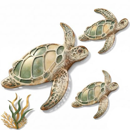 Tevqemi Large 3D Metal Sea Turtle Wall Art, 4-Piece Hand-Painted Wall Decor