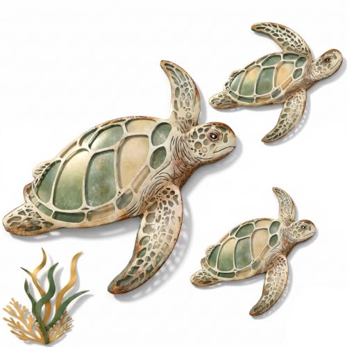 Tevqemi Large 3D Metal Sea Turtle Wall Art, 4-Piece Hand-Painted Wall Decor