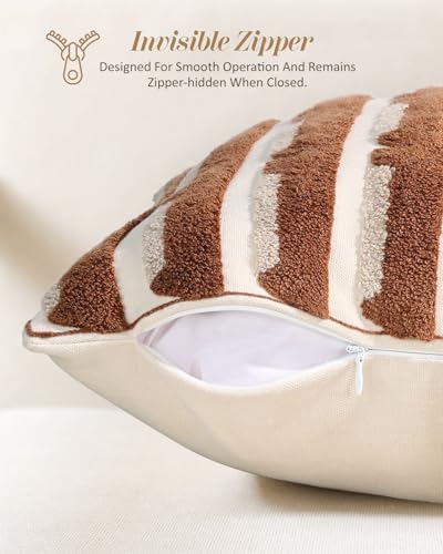 Fall Embroidered Throw Pillow Cover 18x18 Inch, Brown Striped - color: Brown Striped, size: 18" x 18" (Pack of 1)