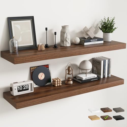 55 Inch Floating Shelves, 12"Deep Wall Shelf, 80 Lbs Capacity, Walnut, 2pcs - color: Walnut, size: 55"Wx12"Dx1.5"H