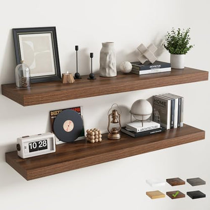 55 Inch Floating Shelves, 12"Deep Wall Shelf, 80 Lbs Capacity, Walnut, 2pcs - color: Walnut, size: 55"Wx12"Dx1.5"H