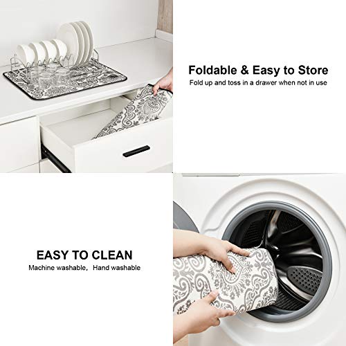 Dish Drying Mat for Kitchen Counter,Machine Washable Matt(Floral Vine) - color: Floral Vine 2P 19*15