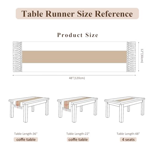 Boho Macrame Table Runner with Tassels 48in Brown Farmhouse Runner - color: White & Brown, size: 12'' x 48''