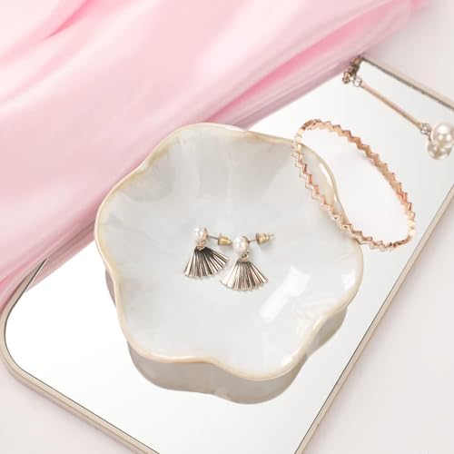 Ceramic Jewelry Dish Tray, Ring Dish Holder,Trinket Tray,Small Key Bowl - color: White, size: 4.3 inches