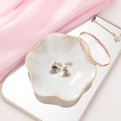 Ceramic Jewelry Dish Tray, Ring Dish Holder,Trinket Tray,Small Key Bowl - color: White, size: 4.3 inches