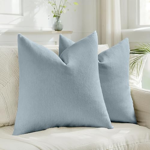 HAUSSY Set of 2 Soft Chenille Throw Pillow Covers 22x22 Inch, Denim Blue - color: Denim Blue, size: 22" x 22" (Pack of 2)