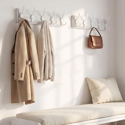 WEBI Coat Rack Wall Mounted,Wood Coat Hooks Wall Mount,16" Hole to Hole,Large Coat Hanger Wall Hook Rack,5 Triple Hooks for Hanging Coats,Hats,Jacket,Clothes,Entryway,White,2 Packs - color: White/White, size: 5 Hooks(2 Packs)