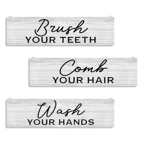 Modern Farmhouse Bathroom Decor: 3-Piece Wooden Wall Plaques - Washroom Signs - color: Bathroom 02