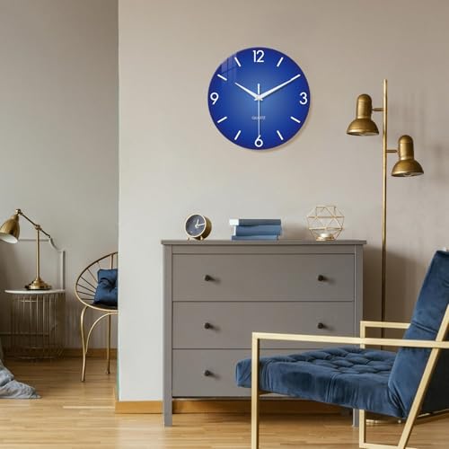 XFM Blue Glass Wall Clock 14 Inch Modern Simple - color: Blue, size: 14inch