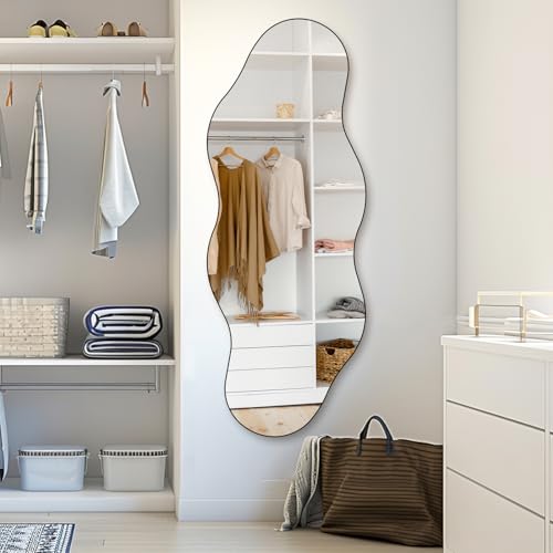 QDSSDECO 63" x 24" Full Length Mirror Irregular Wavy Mirror, Frameless - color: Cloud-2