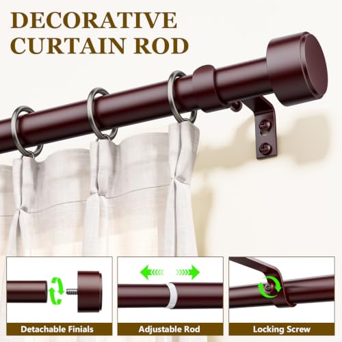 2 Pack Curtain Rods for Windows 32-144 Inch, 1 Inch Adjustable Brown Curtain Rod Set with Brackets, Easy Install - color: Brown, size: 32"-144"/2 Pack
