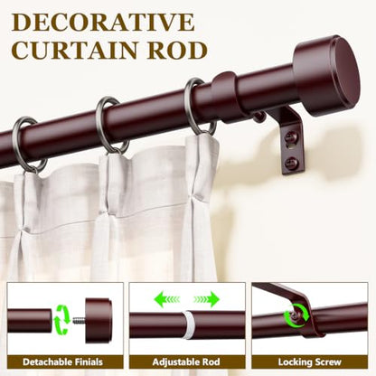 2 Pack Curtain Rods for Windows 32-144 Inch, 1 Inch Adjustable Brown Curtain Rod Set with Brackets, Easy Install - color: Brown, size: 32"-144"/2 Pack