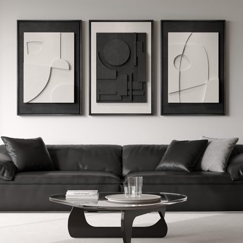 Large Framed Black and White Modern 3D Abstract Wall Art Set - color: Black and White, size: 20"w X 30"h X 3pcs