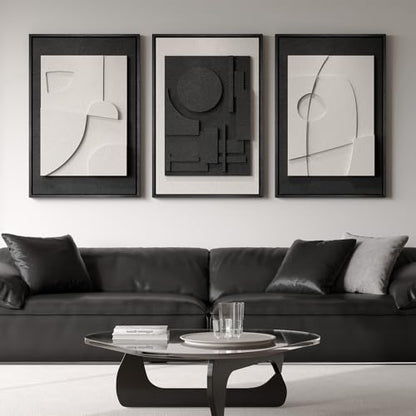 Large Framed Black and White Modern 3D Abstract Wall Art Set - color: Black and White, size: 20"w X 30"h X 3pcs