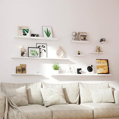 Small White Floating Shelves for Wall, Shelf with Lip Set of 2, 8 in - color: White, size: 7.8in