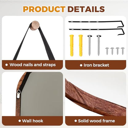 48x16in Oval Full Length Mirror Solid Wood Frame, Brown - color: Brown, size: 48"L x 16"W