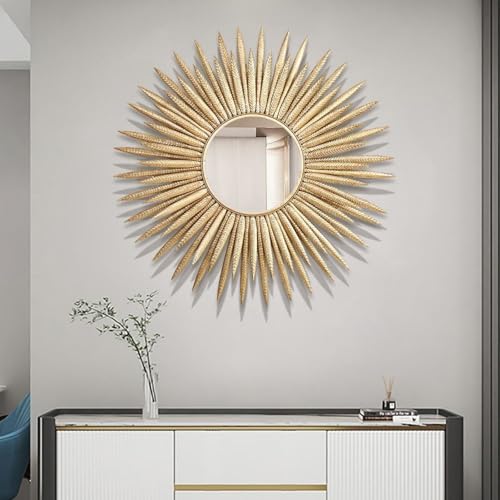 homary Sunburst Wall Mirror, 33.7" Gold Accent Mirror with Embossed Metal Frame for Living Room, Entryway, or Bedroom Decor (1, Style-A)