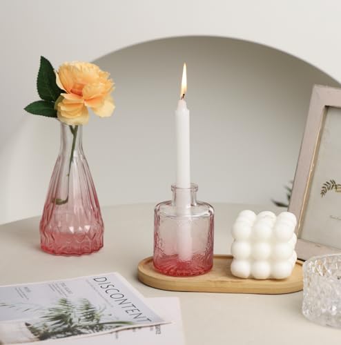 18pcs Pink Glass Bud Vase Set, Small Flower Vases for Centerpieces in Bulk - color: Pink, size: 18pcs