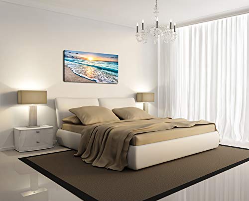 Baisuart S02250 Canvas Prints Wall Art Beach Sunset Ocean Waves Nature Pictures Stretched Canvas Wooden Framed for living Room Bedroom and Office - color: Sunset Waves, size: 40"L x 20"W