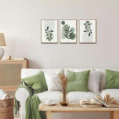 Boho Line Leaf Abstract Framed Canvas Wall Art Set of 3, 16x24 inch - color: Line Leaf, size: 16"x24"Natural