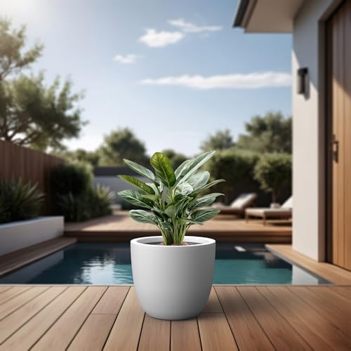 Kante White Concrete Planter 14" Dia All-Weather Round Accent Pot - color: White, size: 14-Inch Dia