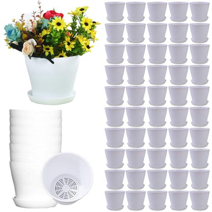 Tergy 50 Pack 4 Inch Plant Pots Bulk Small Plastic Planters Pots with Drainage Holes Flower Pot for Succulent, Cactus, Herb, African Violet (50pcs-White, 4Inches) - color: 50pcs-white, size: 4Inches