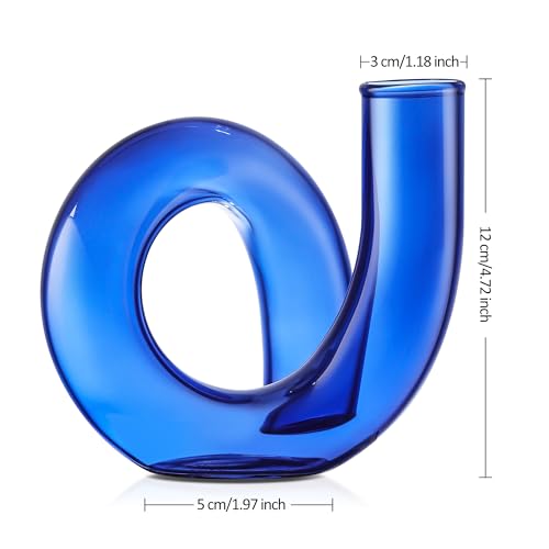 Joeyan Handmade Small Blue Glass Flower Vase,Decorative Geometric Bud Vase - color: Blue