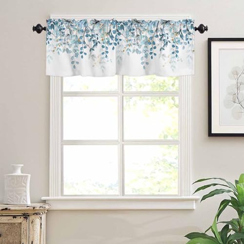 Eucalyptus Leaves Window Valance 1 Panel, Window Treatment 42x12 in - color: Eucalyptus Leaves-blue, size: 42"W x 12"L (Pack of 1)