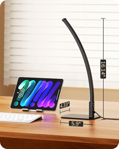EDISHINE Curved LED Table Lamp, Modern Bedside Lamps for Bedroom, Black - color: Black